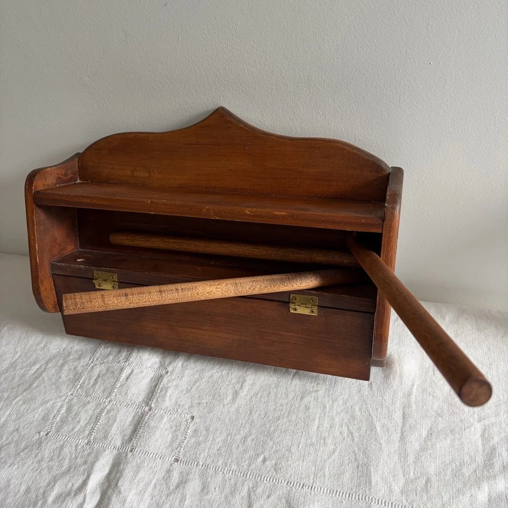 Convertible Wooden Wall Shelf with Interior Hanging Rods Vintage